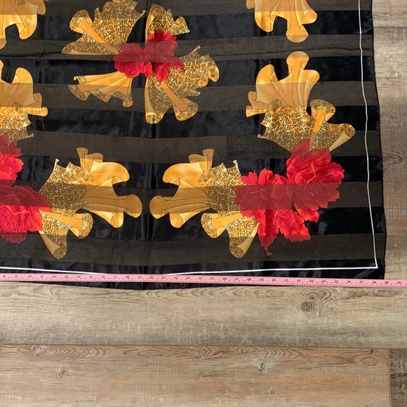 Silk Scarf wrap purchased in Spain. 40”x39”. Black, gold, red. No tags. - Picture 5 of 5